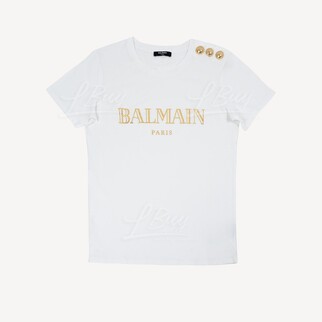 Balmain 白色 Metallic Logo T 恤