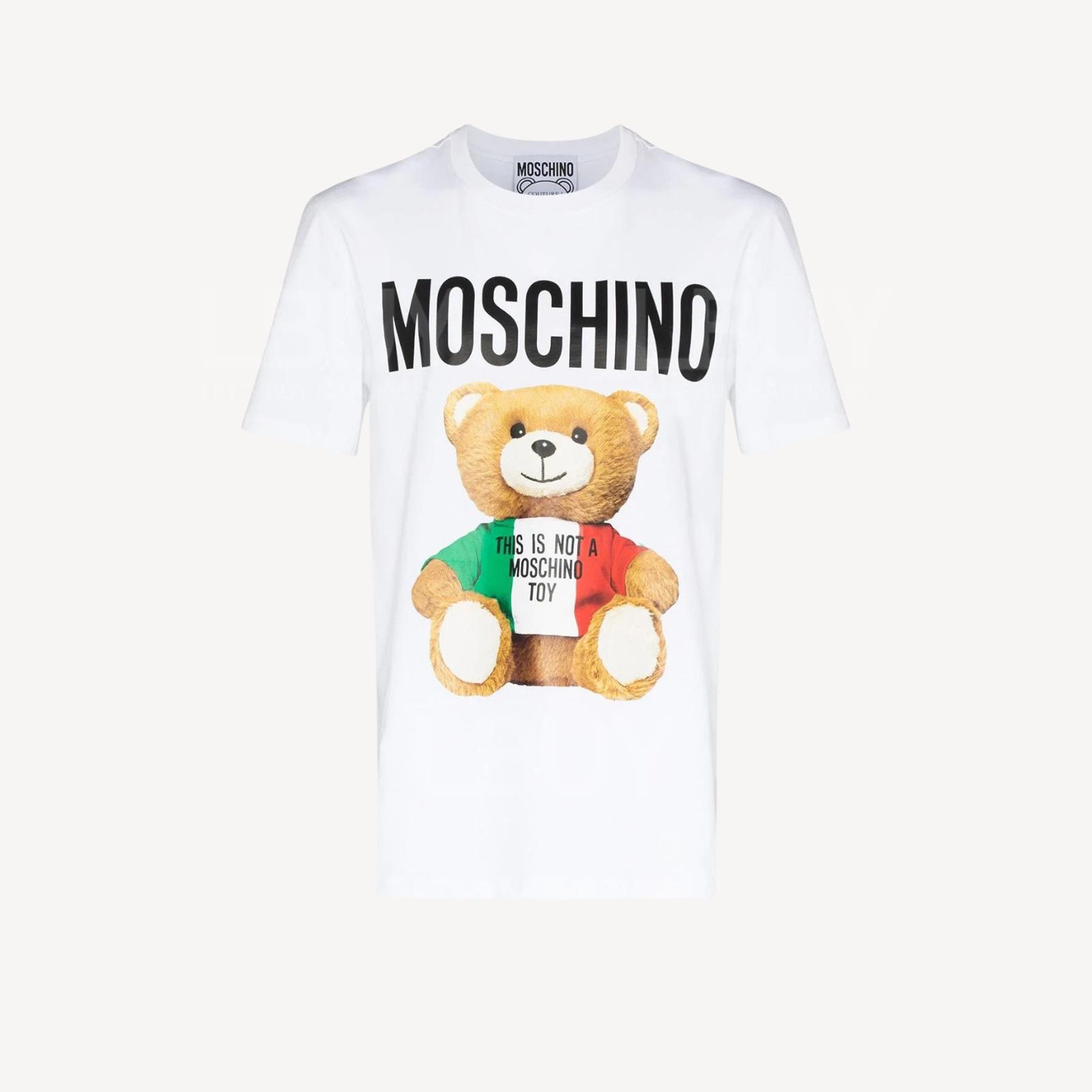 Moschino Couture 意大利國旗泰迪熊Logo 短袖T恤 白色