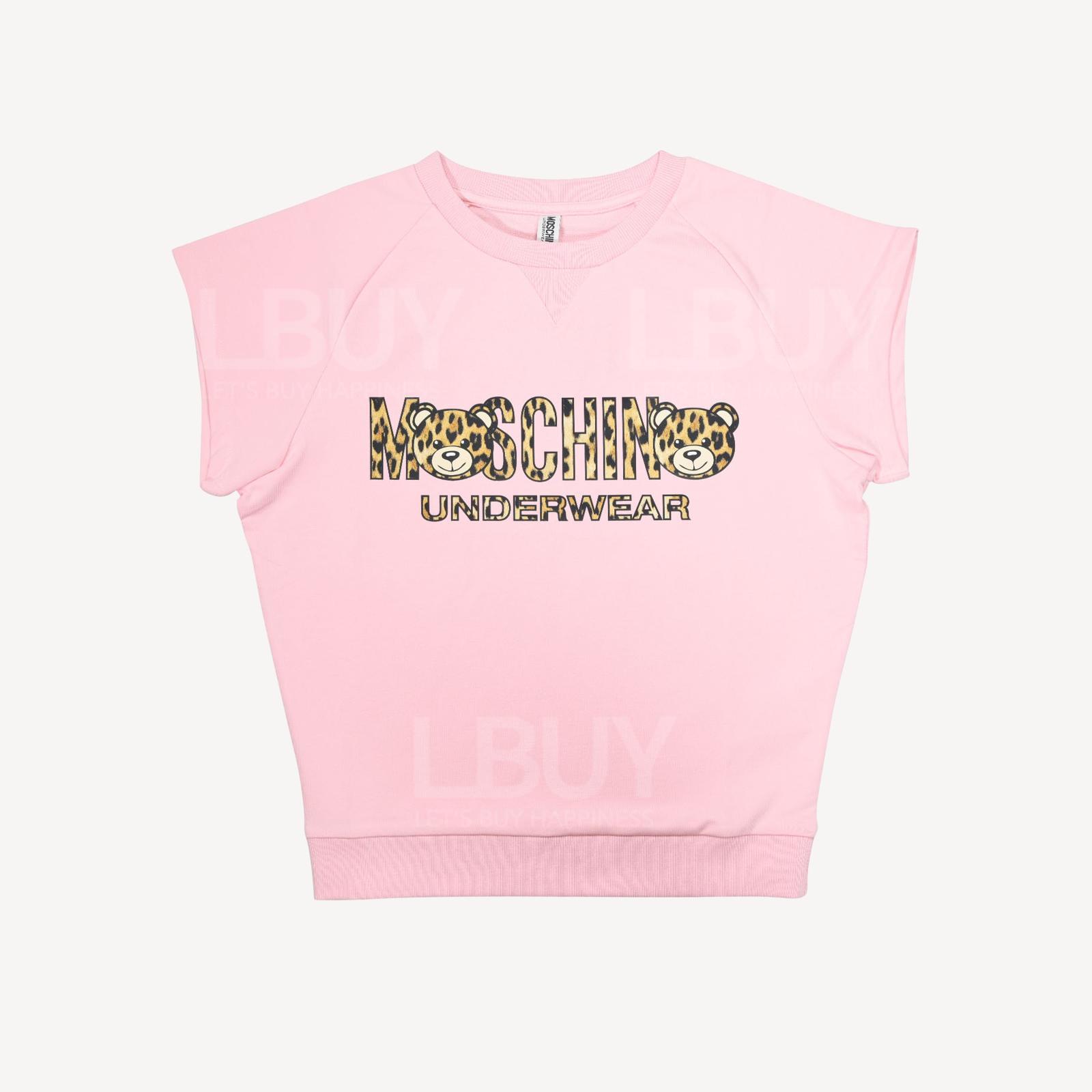 Moschino Underwear 豹紋Logo 短袖衛衣 粉紅色