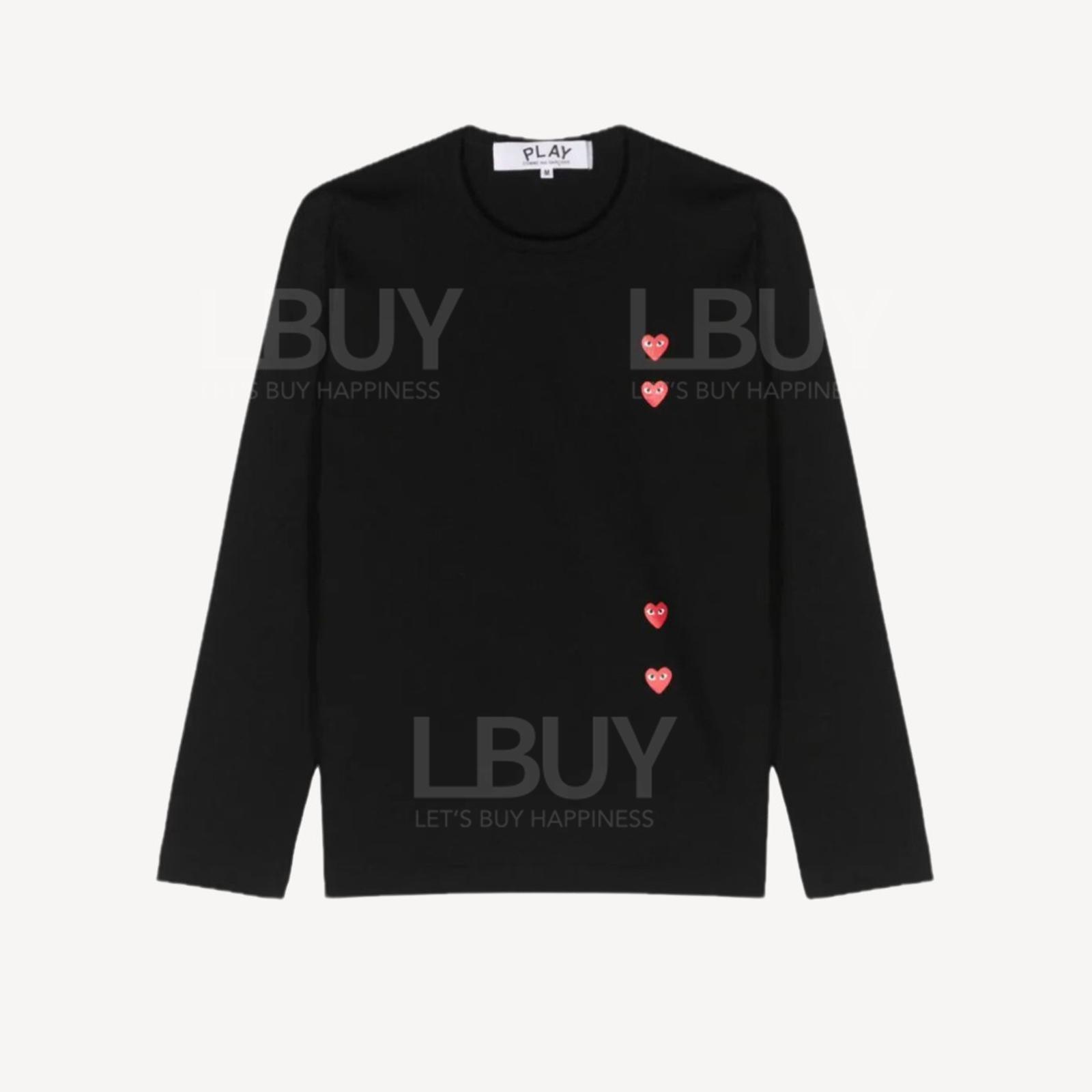 Comme des Garçons Play Vertical 4 Heart 紅色心形Logo 男裝長袖T恤 黑色 T339