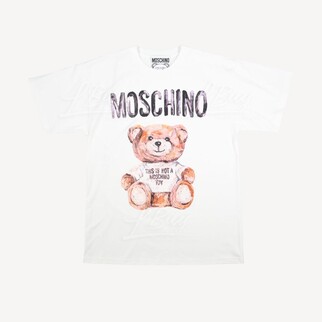 Moschino Couture Oil Painting Teddy Bear Logo Short Sleeve T-Shirt White