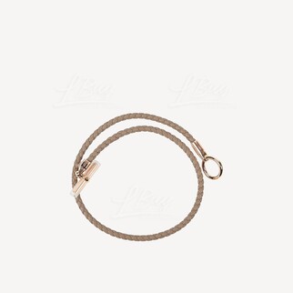 Hermes Glenan Double Tour Bracelet 皮革编织双圈手带 大象灰配玫瑰金扣