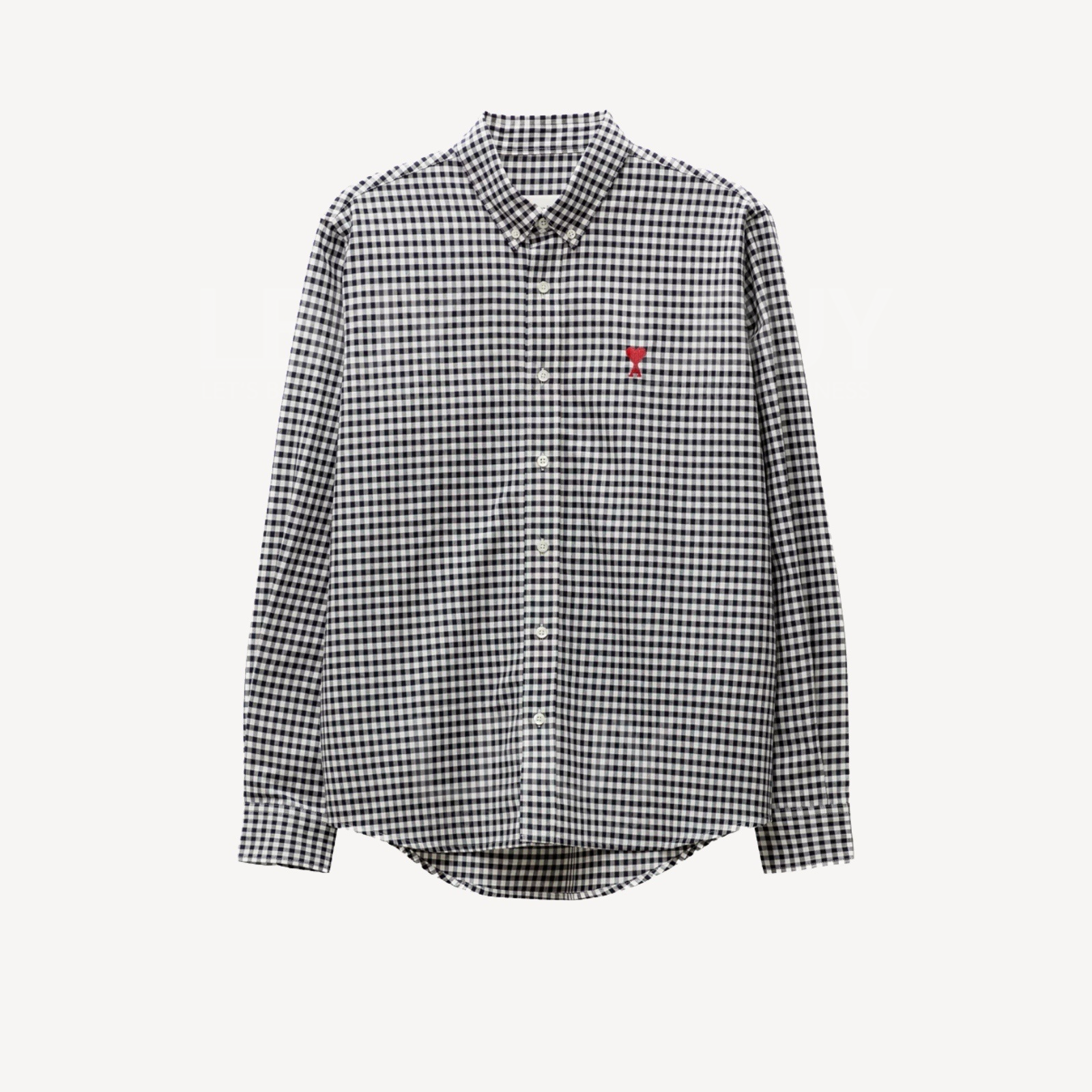 Ami 黑白格紋併紅心男裝裇衫