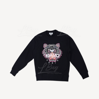 KENZO Ladies Pink Embroidered Tiger Print Long Sleeve Sweatshirt Black