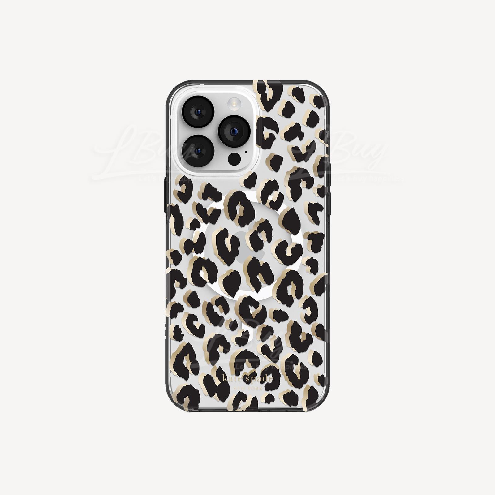 Kate Spade New York Protective Hardshell for MagSafe Case for iPhone 14 Pro Max - City Leopard Black/Gold Foil/Clear
