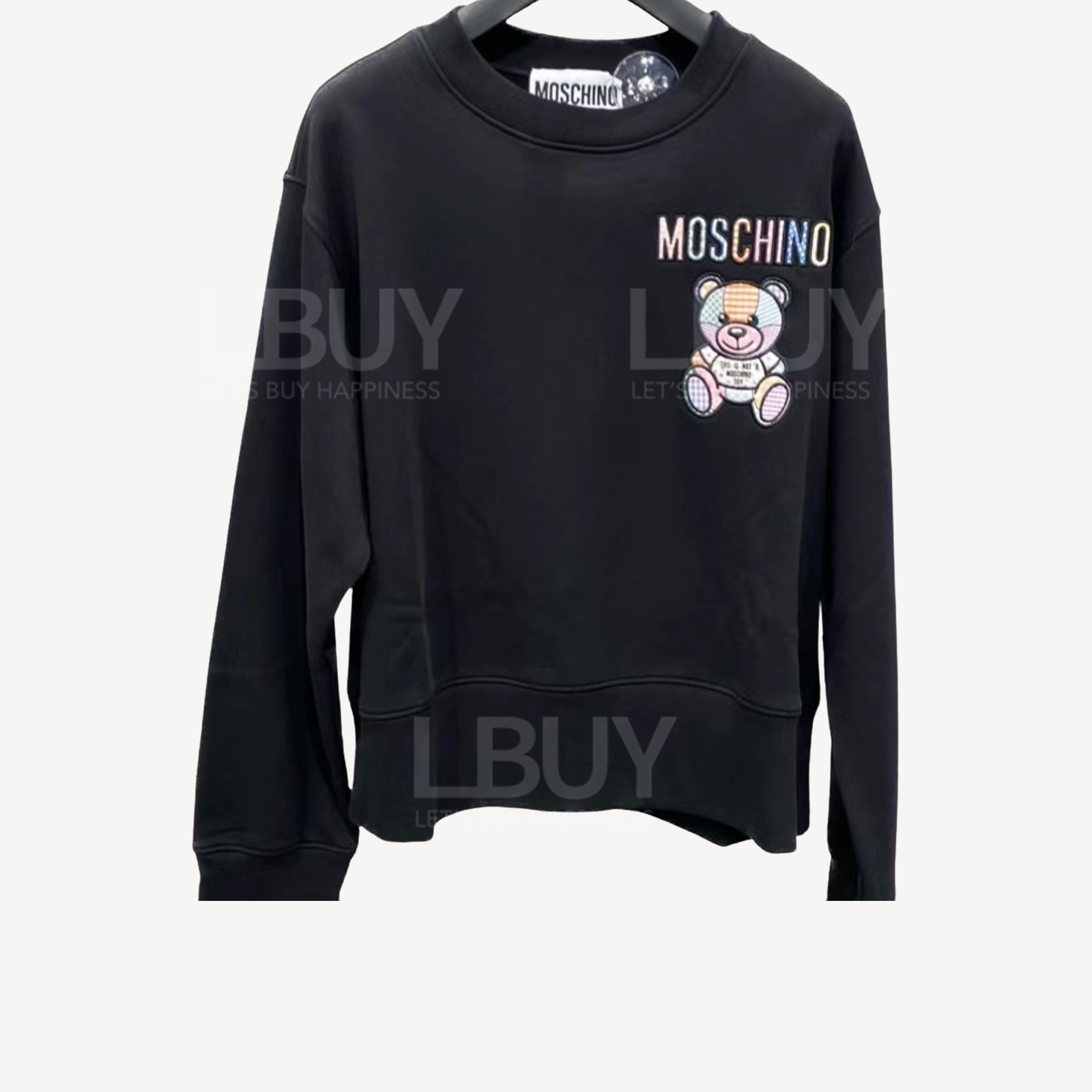 Moschino Couture 有機棉併布泰迪熊Logo 黑色長袖圓領衛衣