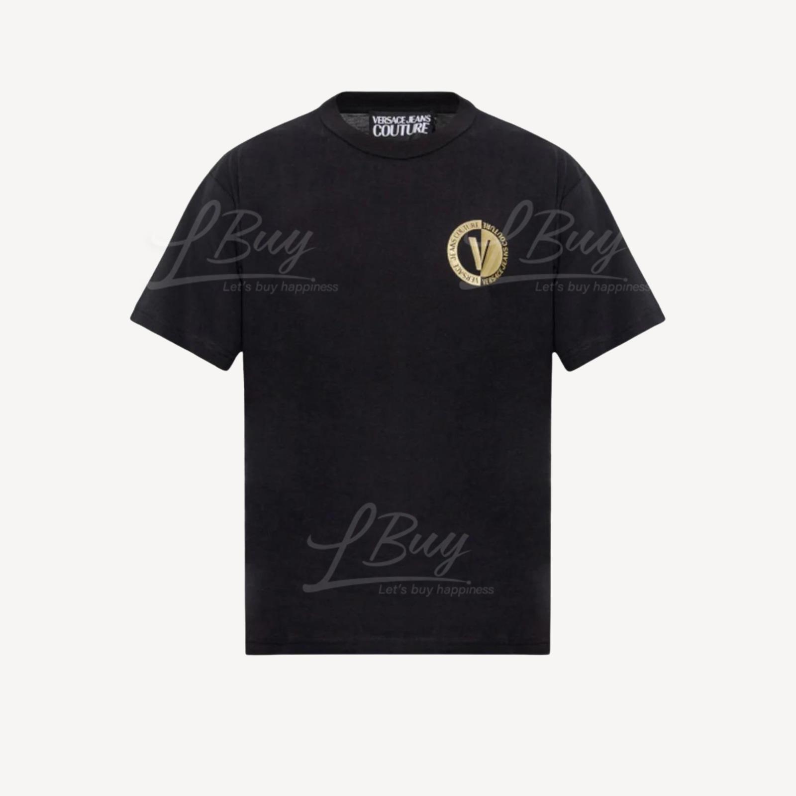 Versace Gold Logo Short Sleeved T-shirt Black 74GAHT10