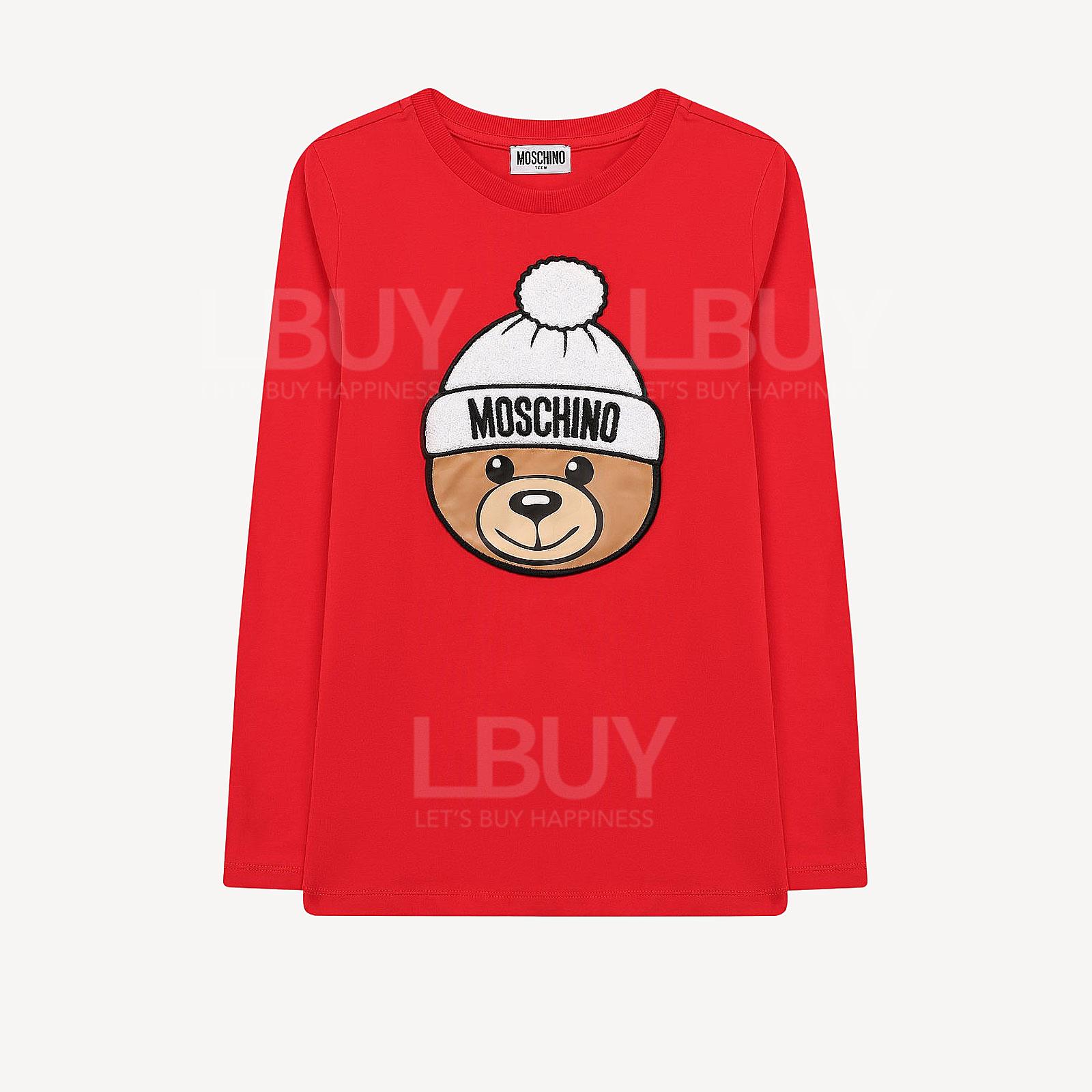 Moschino Kids 白色冷帽泰迪熊 長袖T恤 紅色