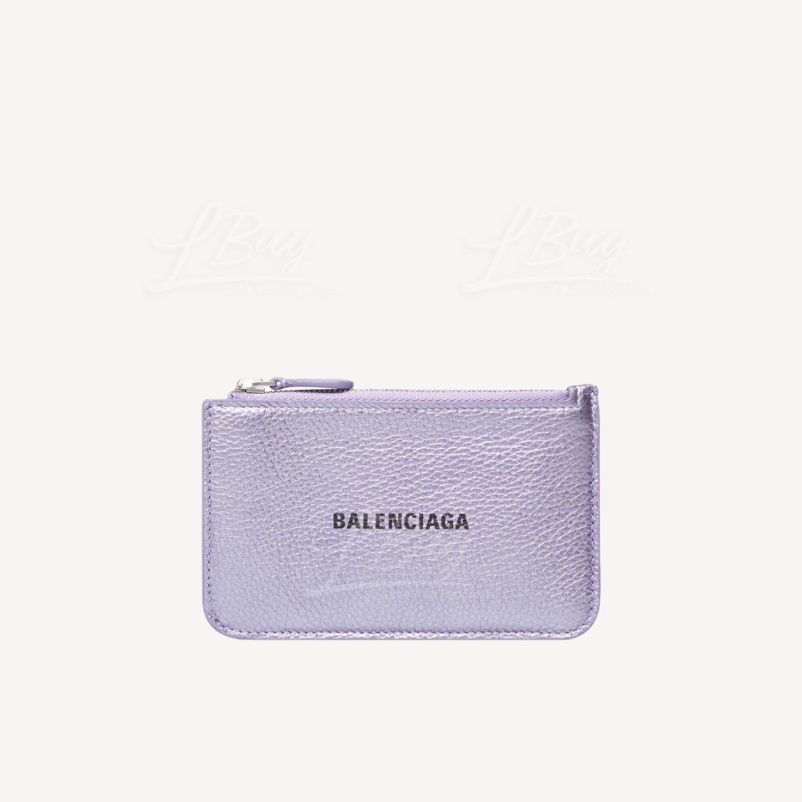 Balenciaga Logo 皮革拉链零钱包 卡包 紫色 637130