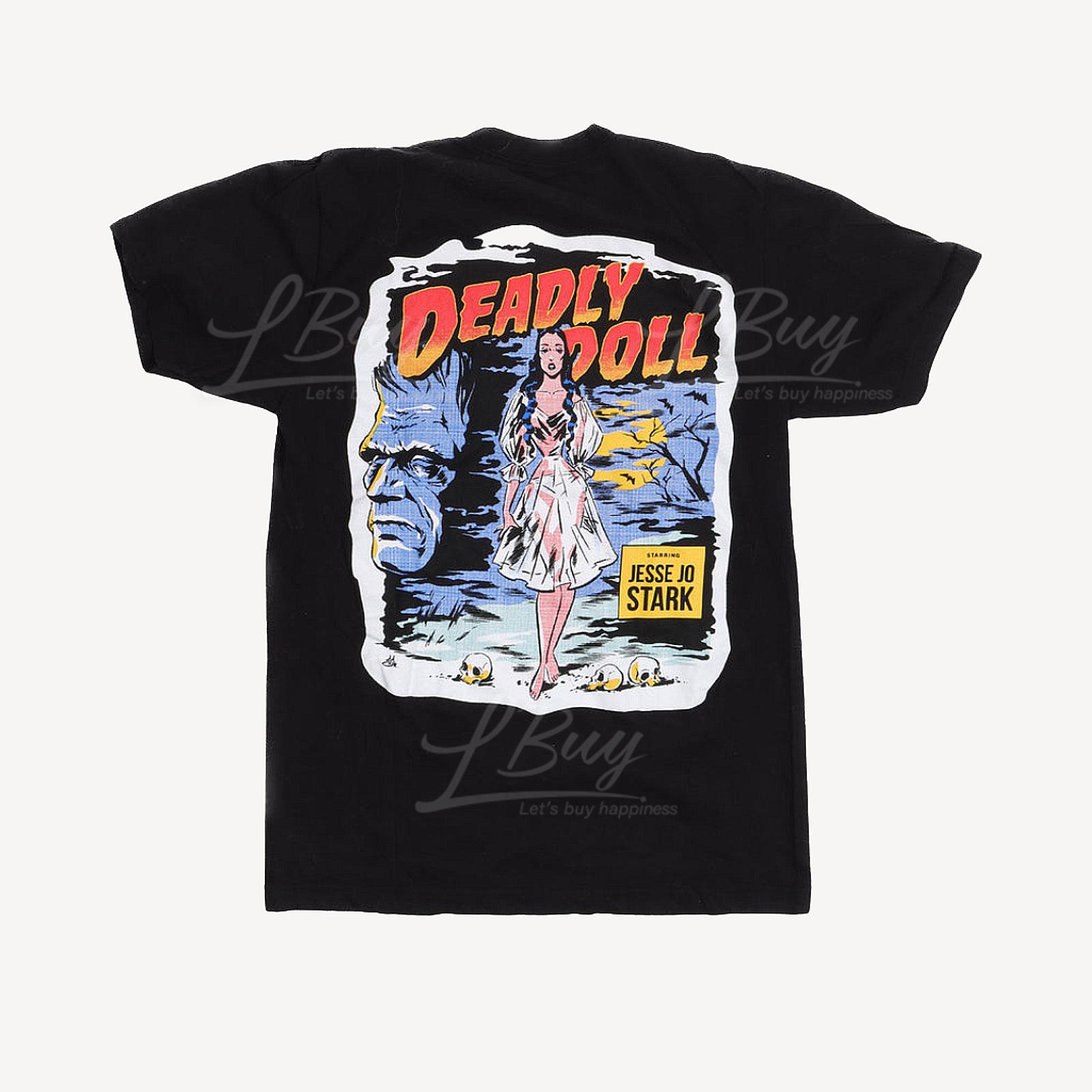 Deadly Doll 漫畫女人白色裙印花黑色短袖Tee T-ShirtMade in U.S.A