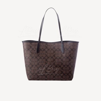 Coach City Tote Bag In Signature Canvas 中号手挽袋 棕黑色 5696IMAA8
