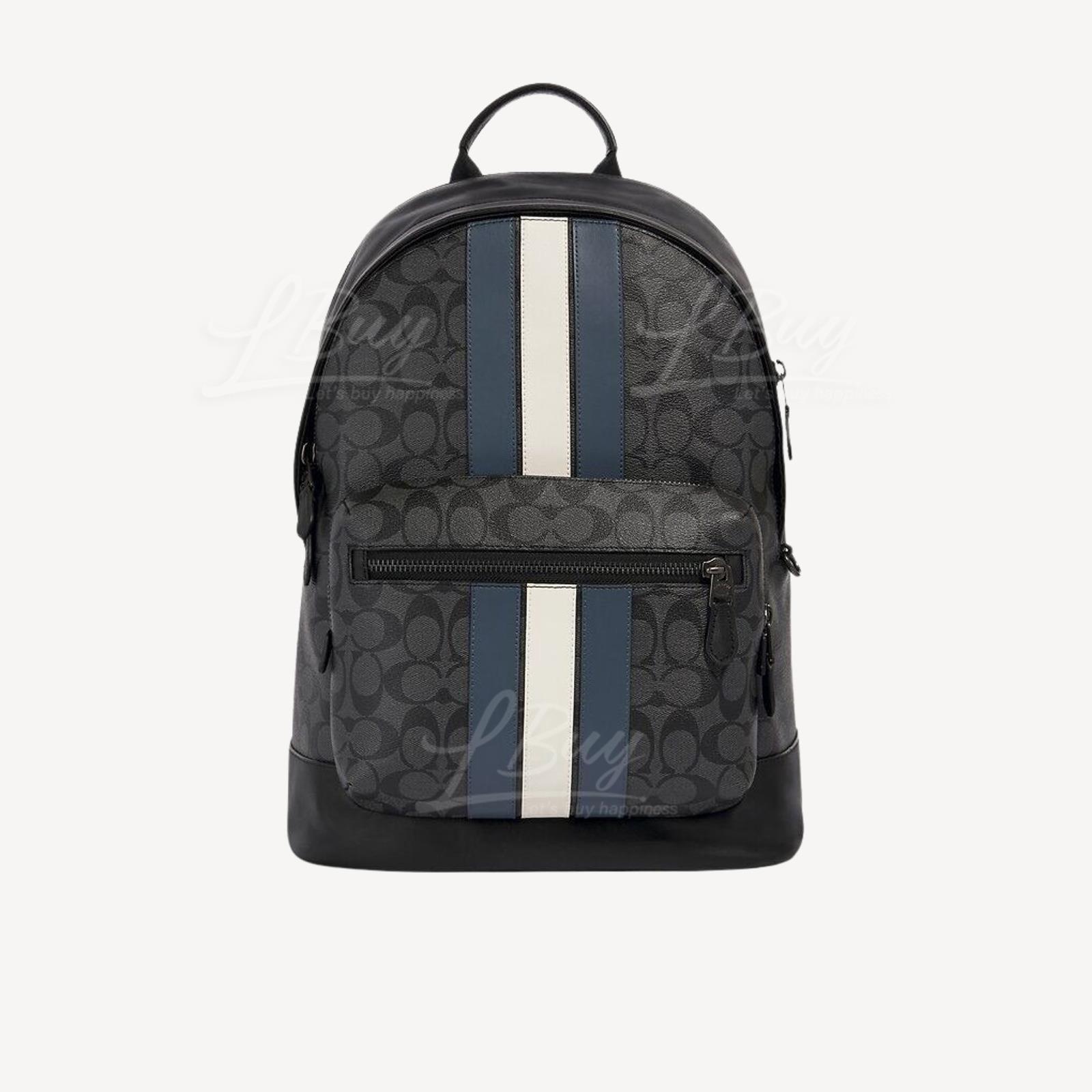 Coach West Backpack In Signature Canvas With Varsity Stripe 條紋標誌Logo背包 3001QBOH0