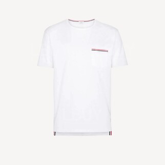 Thom Browne 條紋口袋 棉質圓領短袖T恤 白色 MJS010A