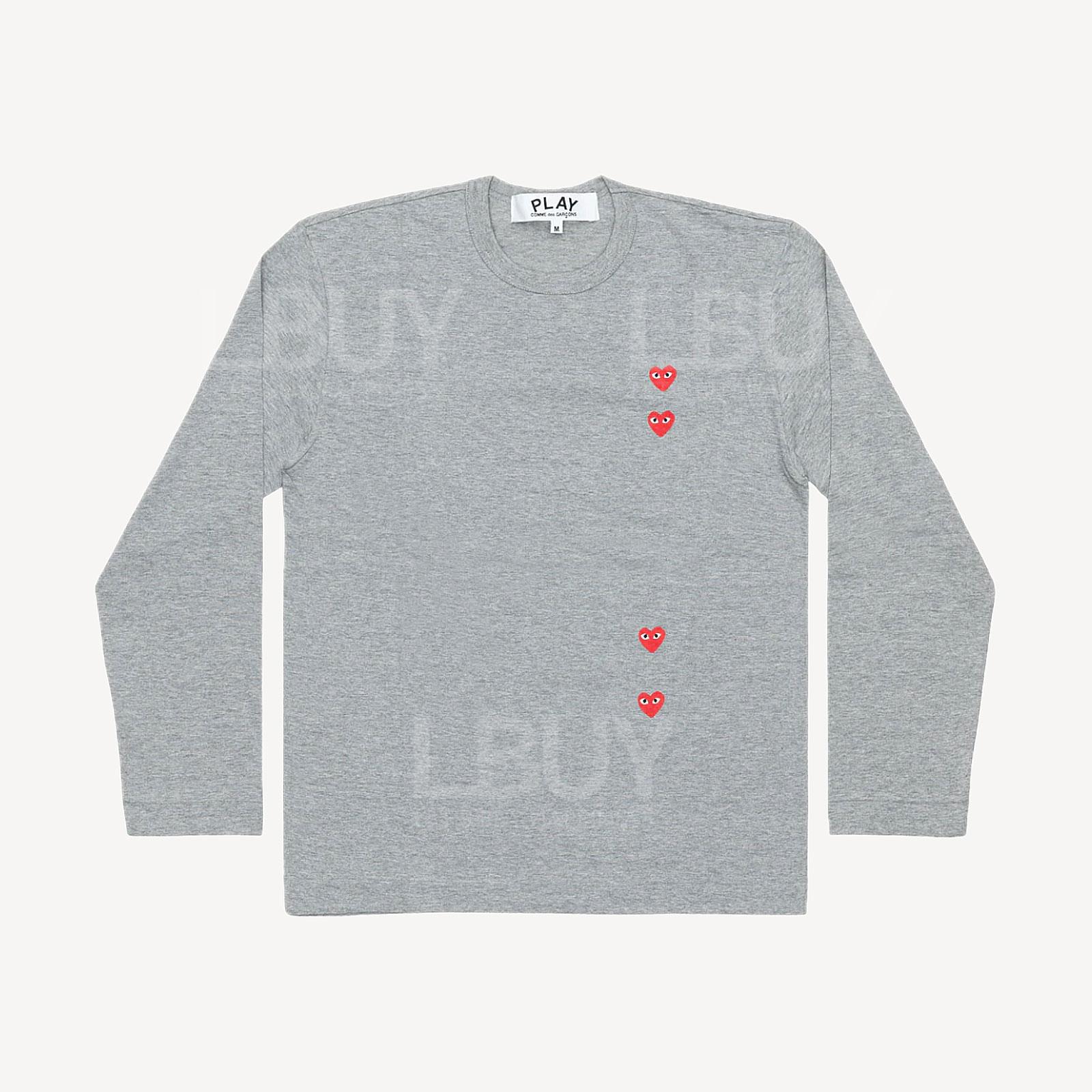 Comme des Garçons Play Vertical 4 Heart 紅色心形Logo 男裝長袖T恤 灰色 T339