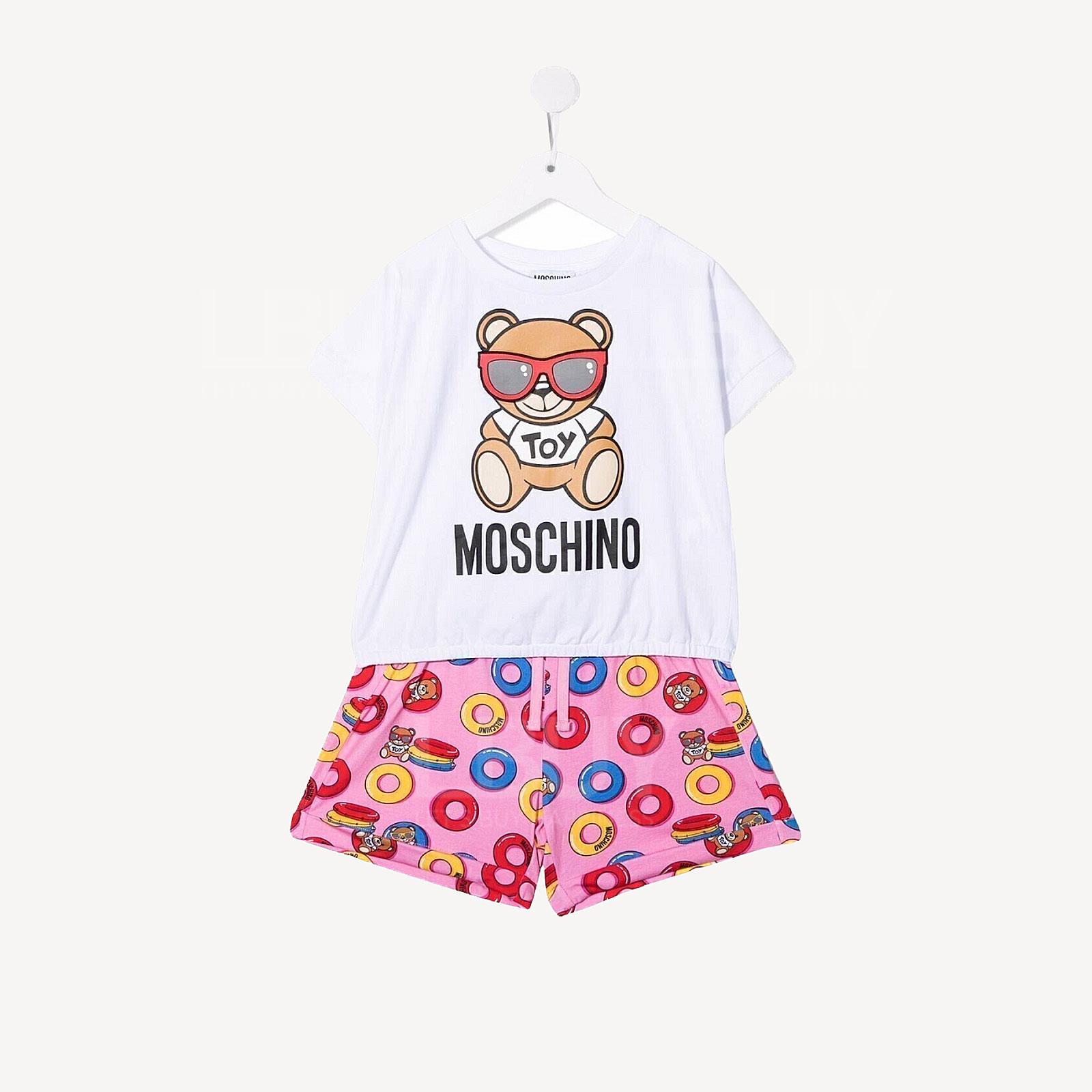 Moschino Kids Set Short Sleeves Tee T-Shirt Pink and White