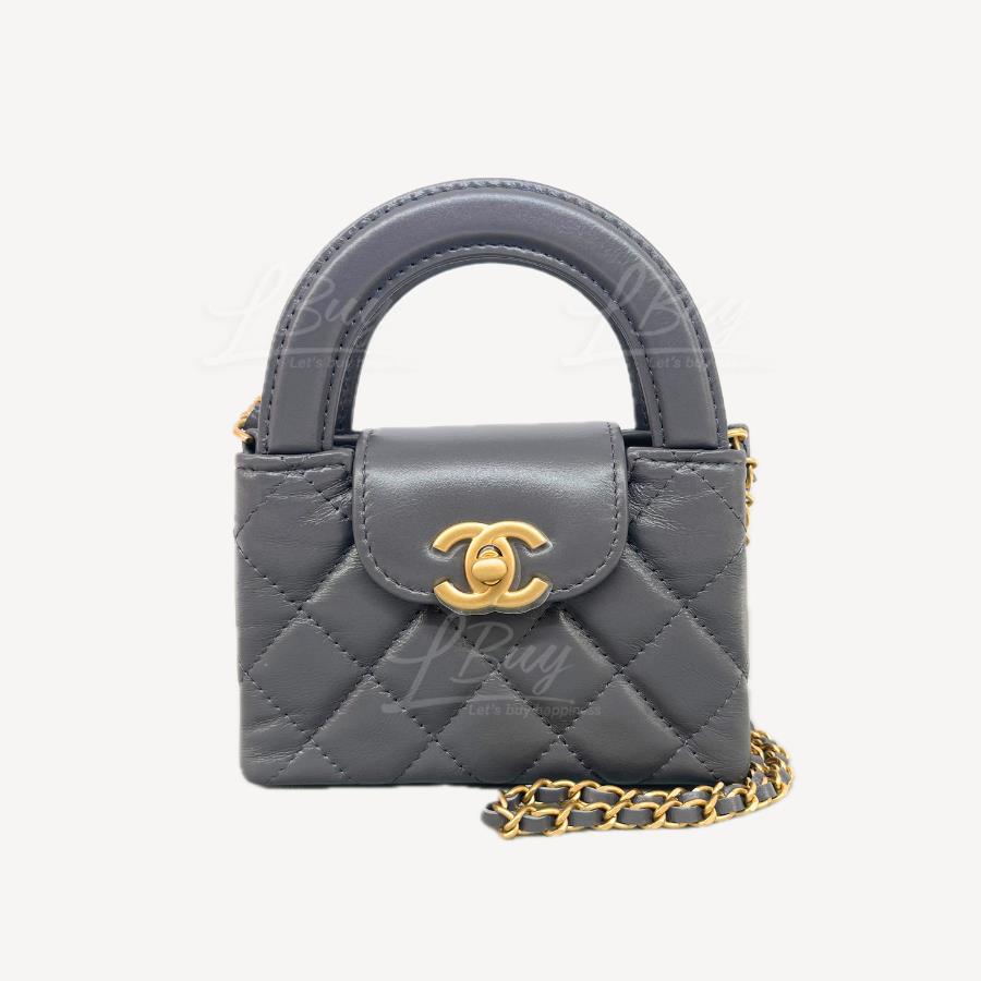 Chanel Kelly Nano Bag 光面皱纹小牛皮 手挽袋 链带斜孭袋 灰色 AS3435