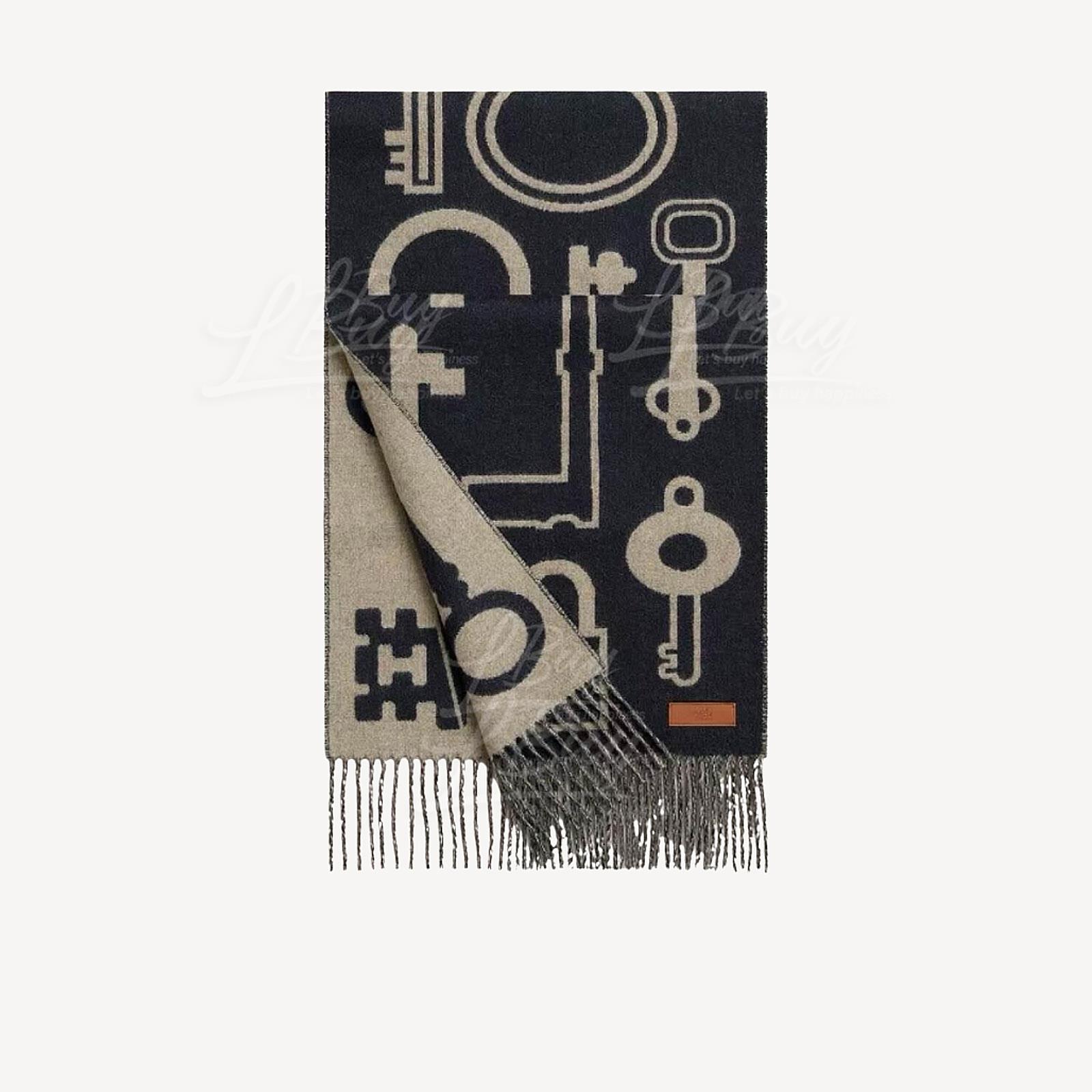 Hermes Casaque Porte-Clefs Muffler Navy Beige Chine