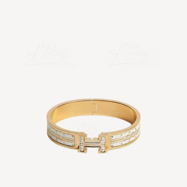 Hermès-Hermes Clic H Quadrige Au Fil Bracelet Jaune Or Blanc