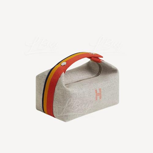 Hermes Bride-a-Brac 饭盒包 法兰绒灰色 橙黄蓝并色彩带  小号
