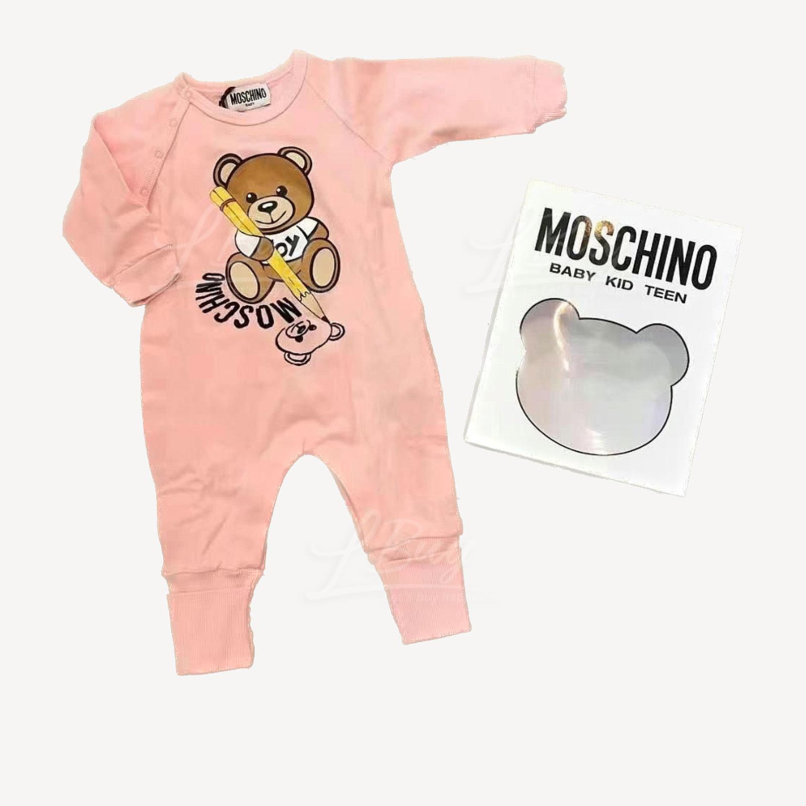 Moschino  嬰兒禮盒套裝 淺粉色鉛筆熊仔連身衣