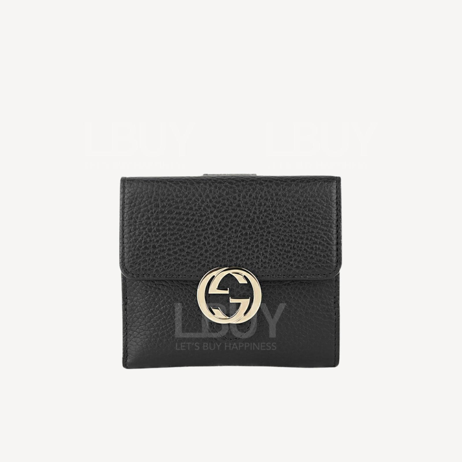 Gucci Interlocking GG Logo 黑色啪钮款垂盖卡包银包 615525