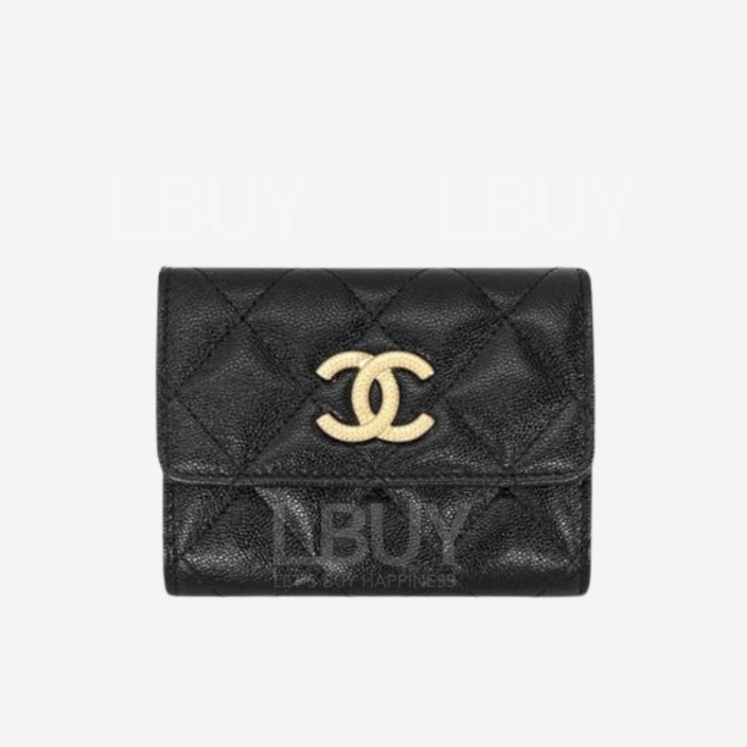 Chanel 金色CC logo 双层卡包银包 黑色 AP2964
