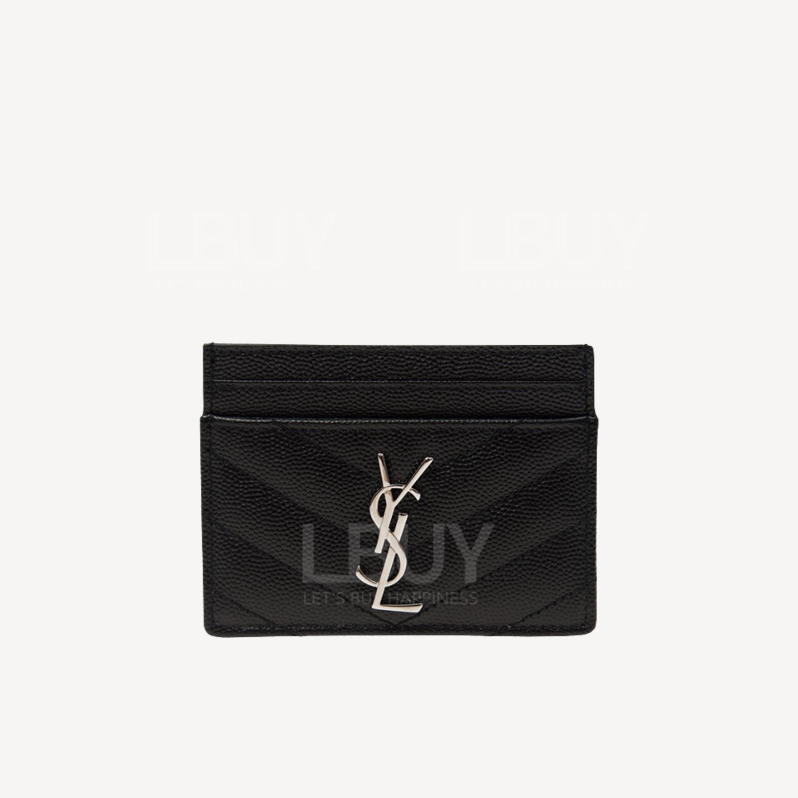 Saint Laurent YSL 银色Logo粒面压纹皮革卡片套 423291