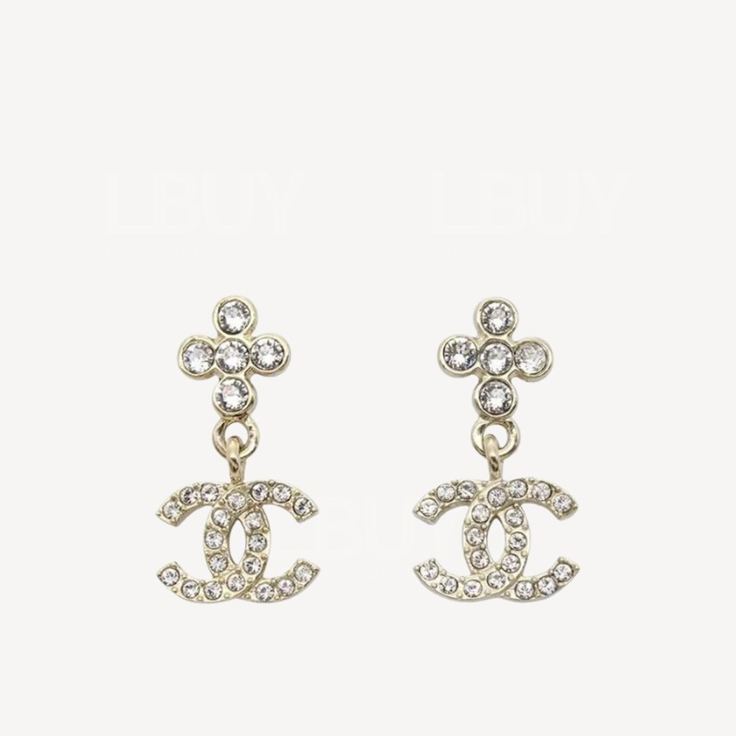 Chanel Gold Cross Rhinestone CC Logo Earrings ABB317