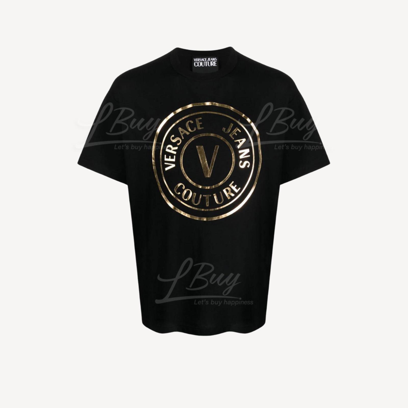 Versace Gold Logo Short Sleeved T-shirt Black 74GAHT10