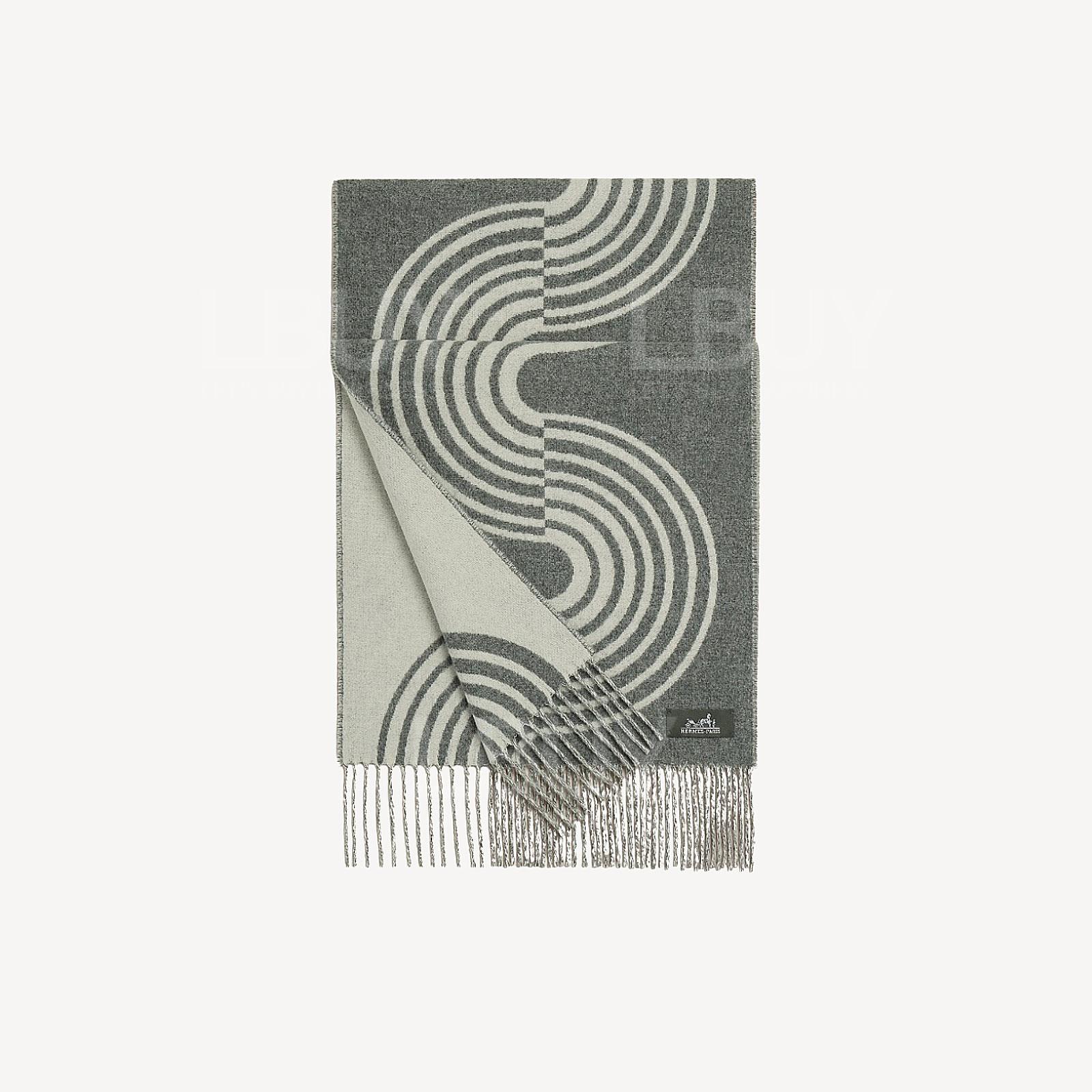 Hermes Casaque Vague Muffler Gris Flanelle Ivoire