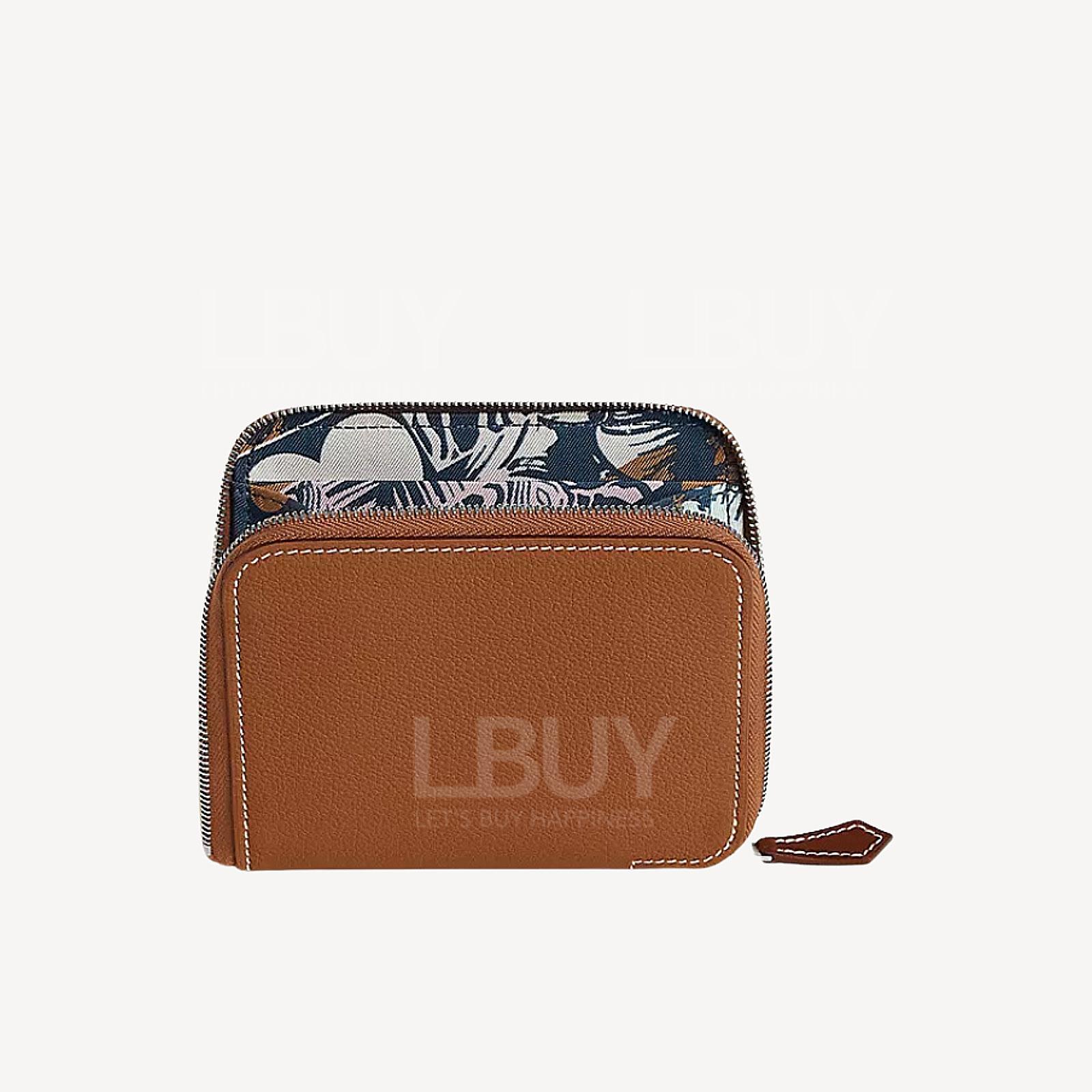 Hermes Silk In Compact Wallet Gold Bleu Navy Vert Fizz