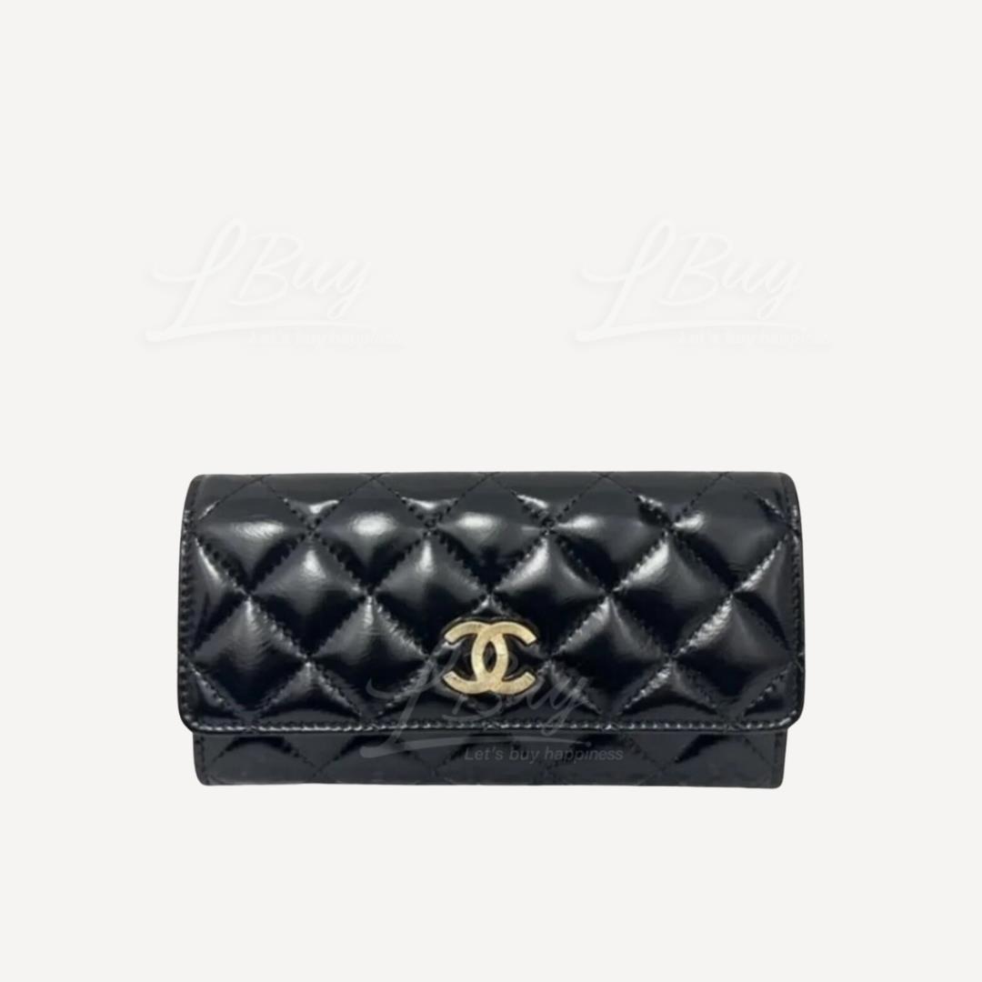 Chanel 金色CC Logo黑色垂盖长银包 AP4261