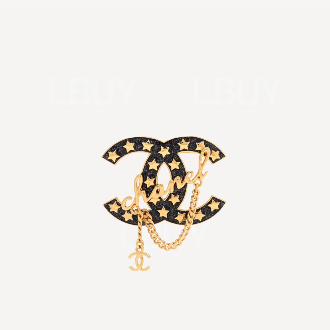 Chanel Brooch 靜謐藍黑色五角星鍊條胸針 ABC685
