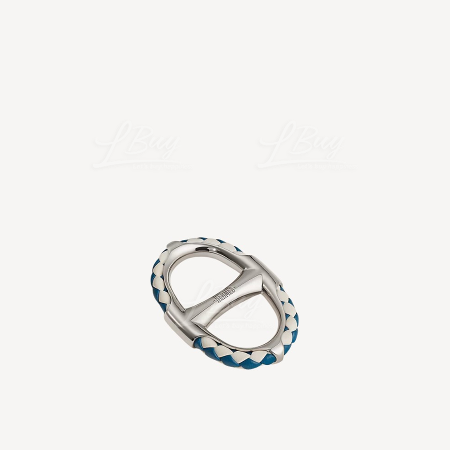 Hermes Chaine d’Ancre Tressee scarf 90 ring Palladié / Bleu