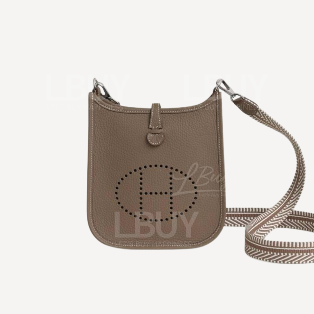 Hermes Mini Evelyne 16 Amazone Bag 大象灰银 配白灰编织带