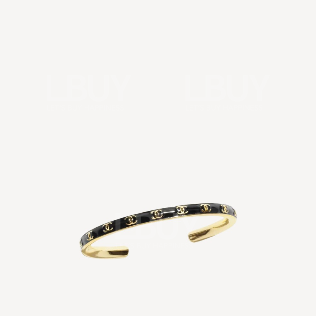 Chanel CC Logo 黑色金色手鈪 ABC986