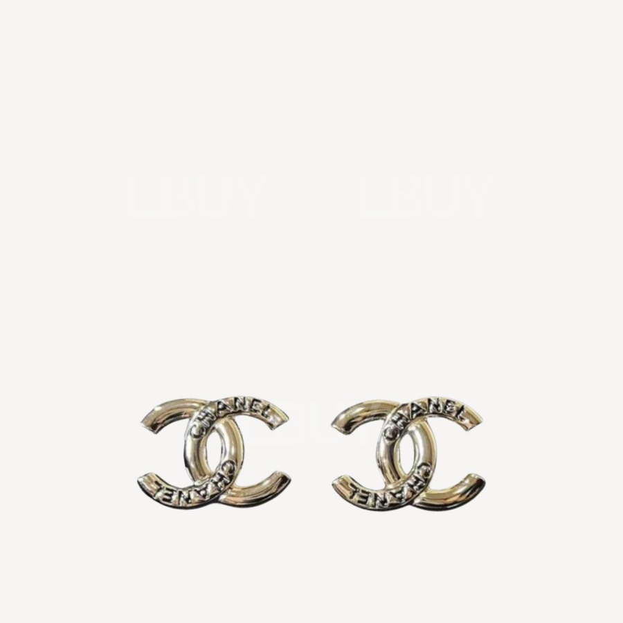 Chanel CC Logo Engraving Gold Earrings ABE811