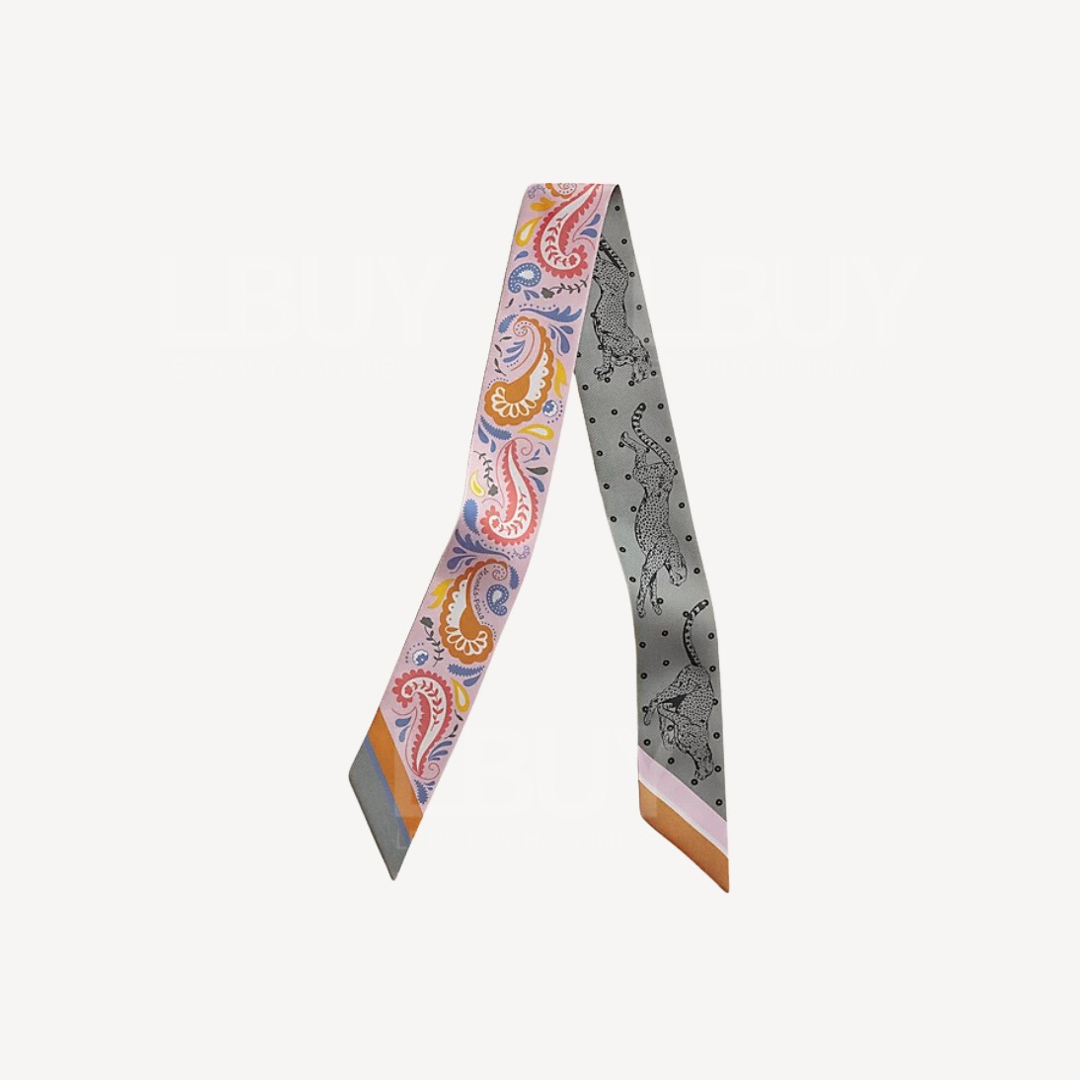 Hermes Guepards Bandana Twilly 玫瑰色 灰色 藍色
