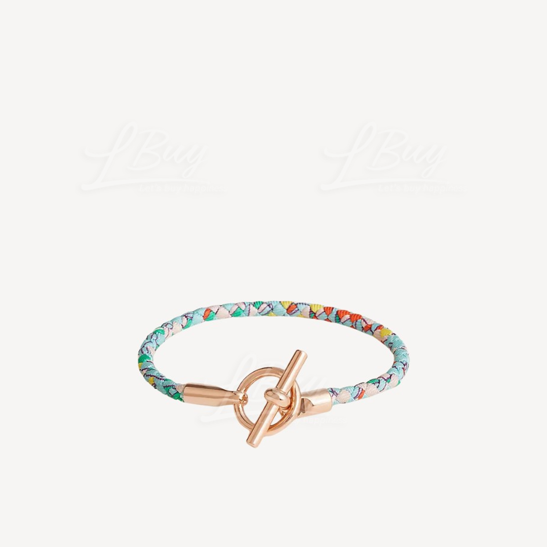 Hermes Glenan Bracelet 皮革编织手带 蓝彩色配玫瑰金扣