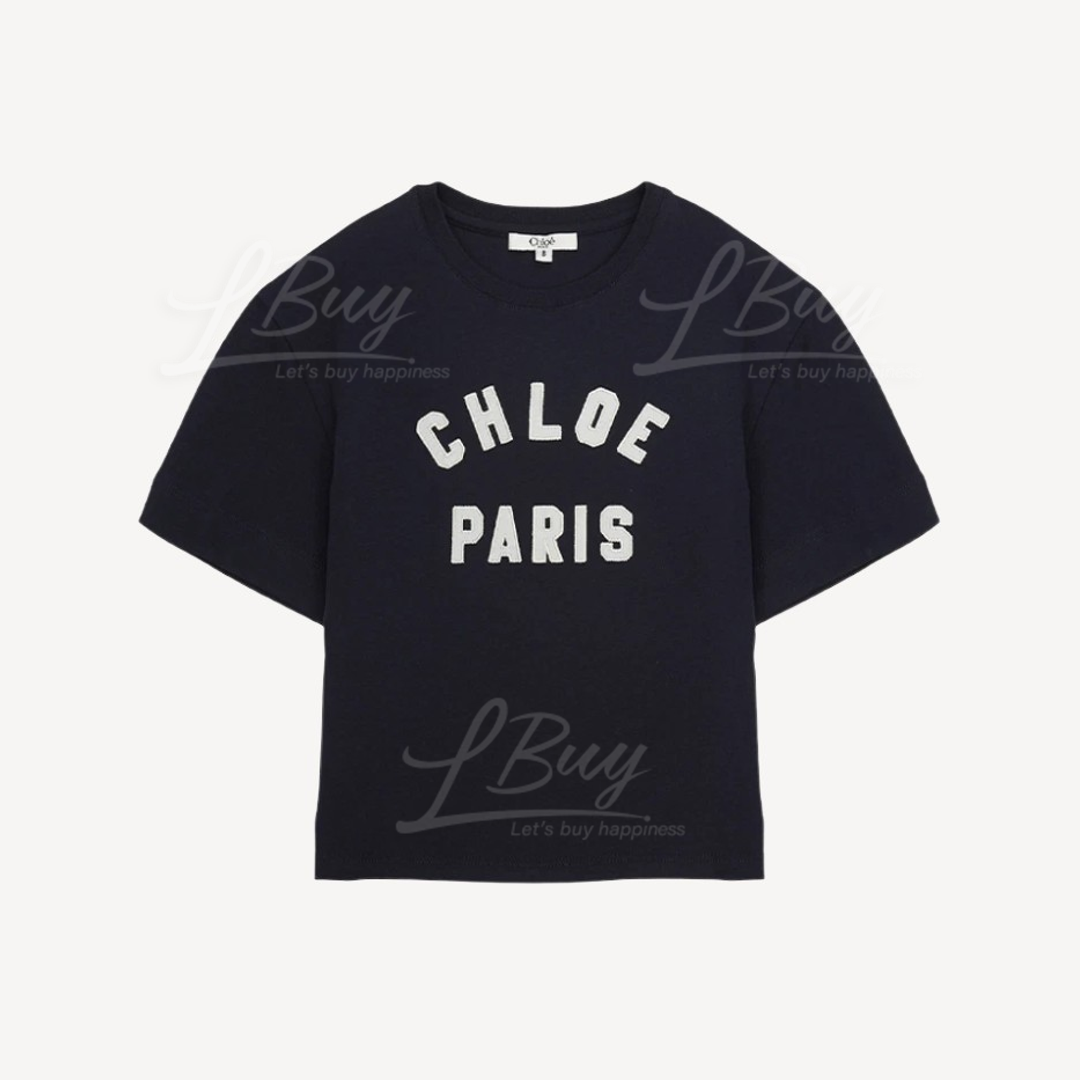 Chloe 白色Logo Print Tee 海軍藍色