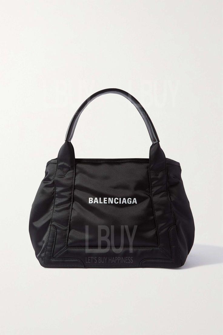 Balenciaga Navy Cabas leather-trimmed printed recycled-nylon tote in black