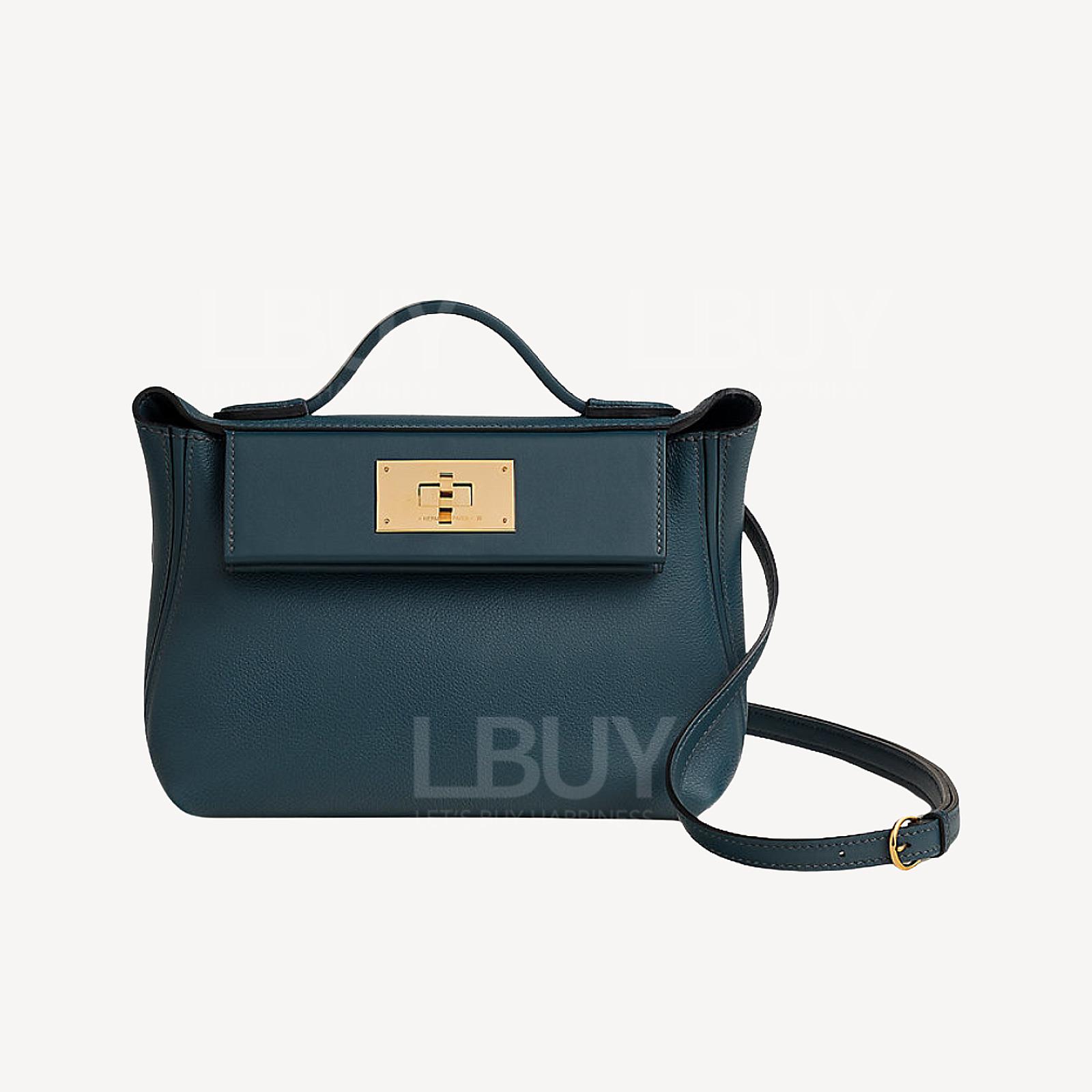 Hermes Mini 2424 Bag 7p 普鲁士蓝 金扣