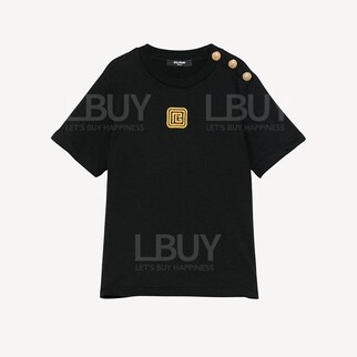 Balmain 刺绣Logo金钮黑色T-shirt
