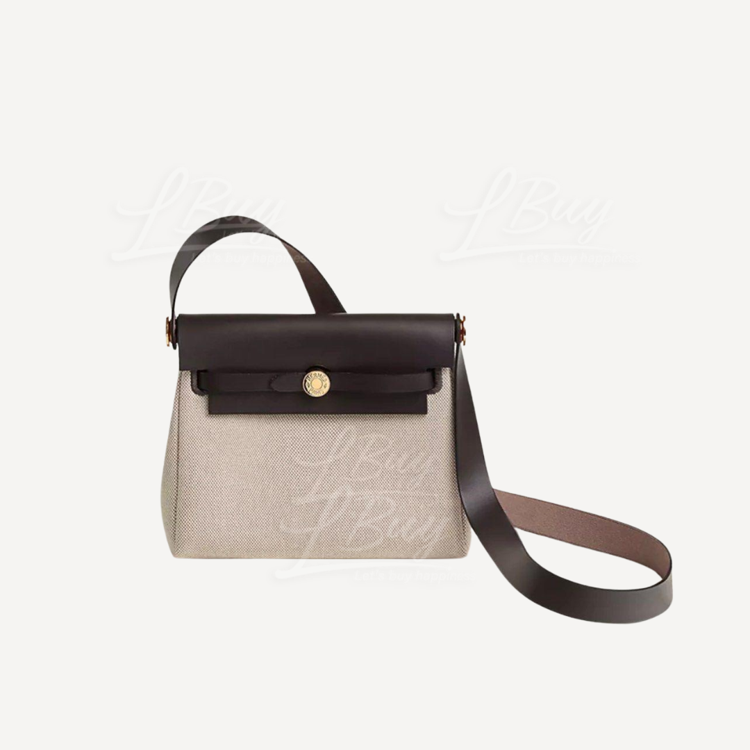 Hermes Herbag Zip 20 Bag Ebony Beige White Gold Buckle