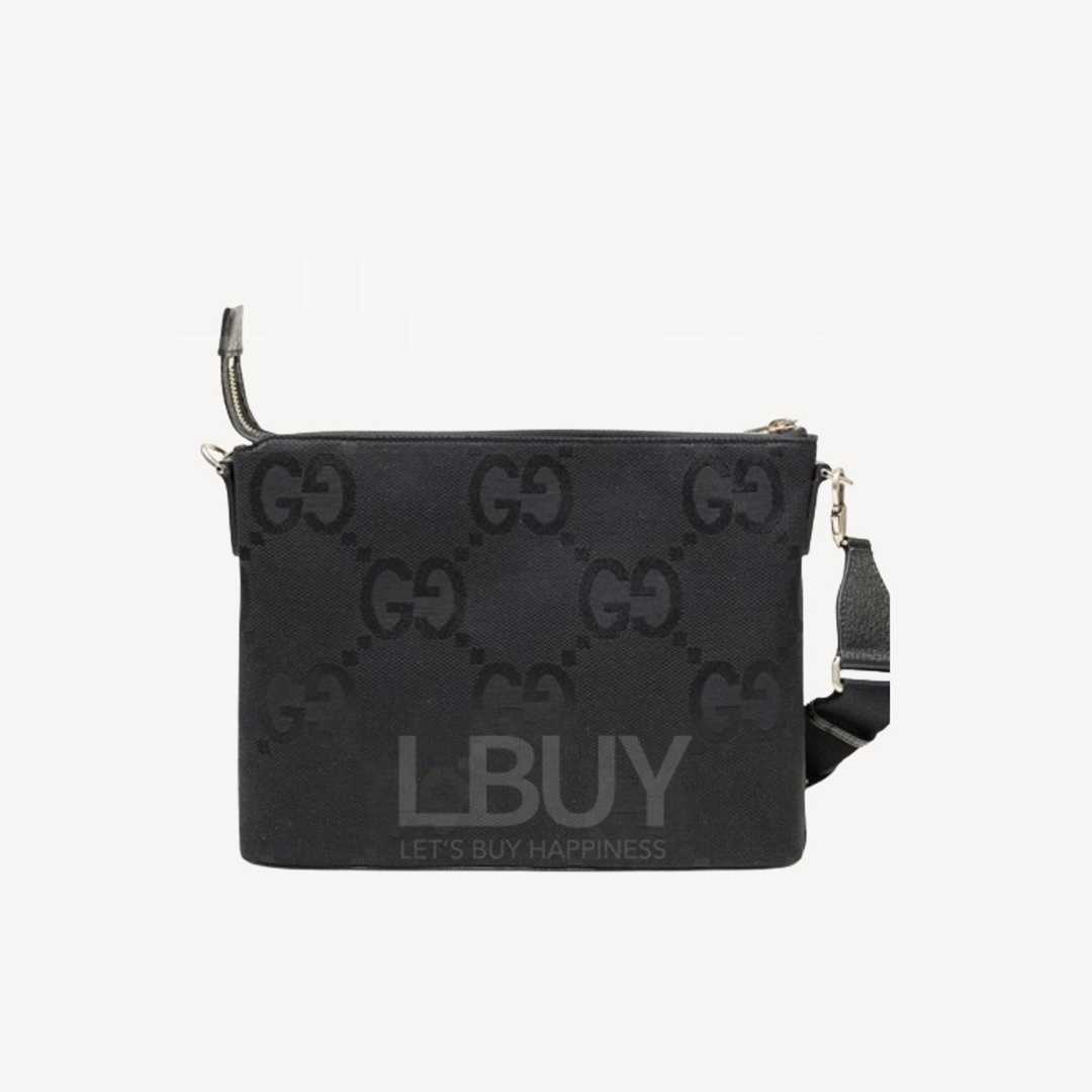 Gucci Jumbo GG Logo 暗花黑色斜紋袋