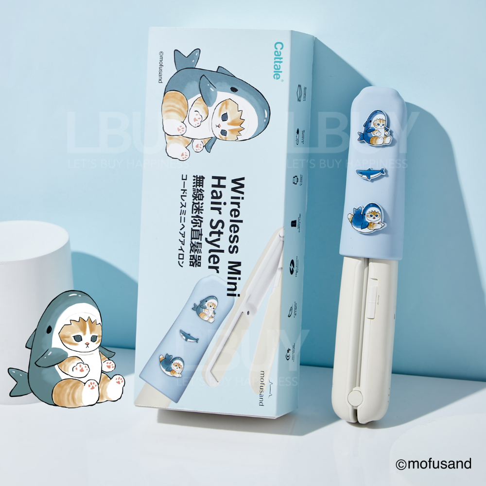 Cattale -mofusand 无线迷你直发夹 - 鲨鲨猫猫