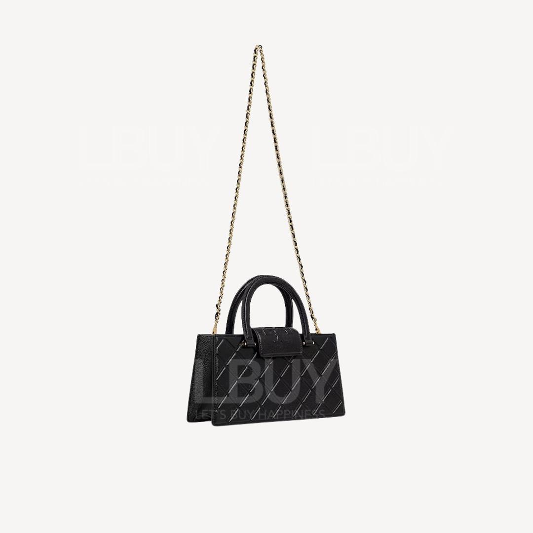 Tory Burch 格紋皮穿鍊 黑色長型手袋 164763