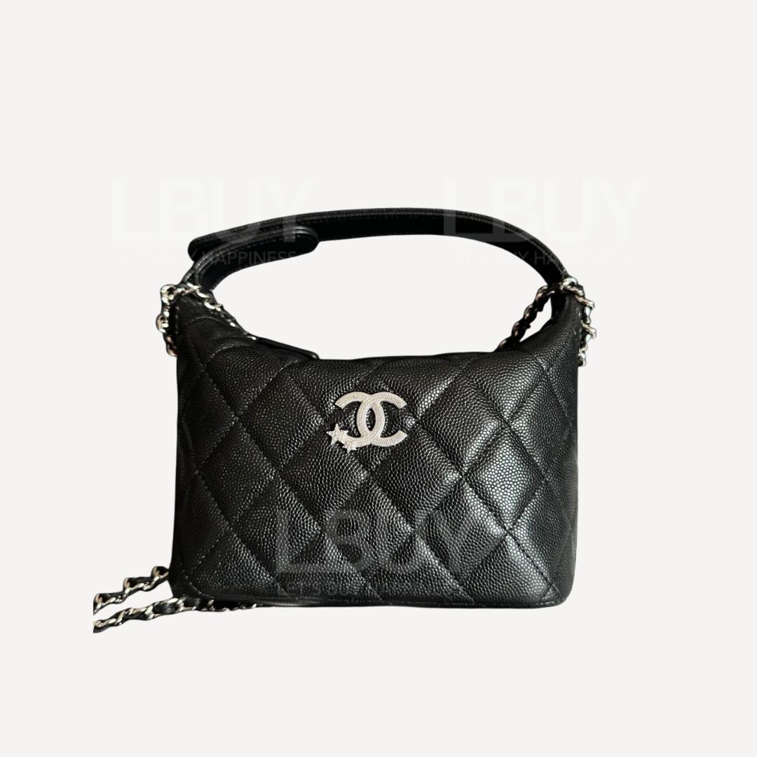 Chanel 银色水钻星星CC Logo 黑色侧背袋 饭盒包 手袋 AP4850