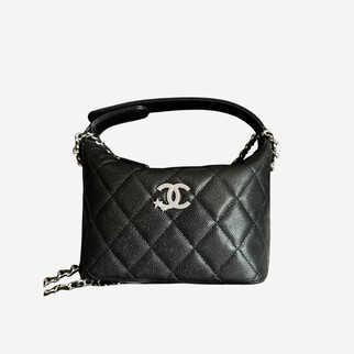 Chanel Silver Rhinestone Star CC Logo Black Side Bag Lunch Box Bag Handbag AP4850