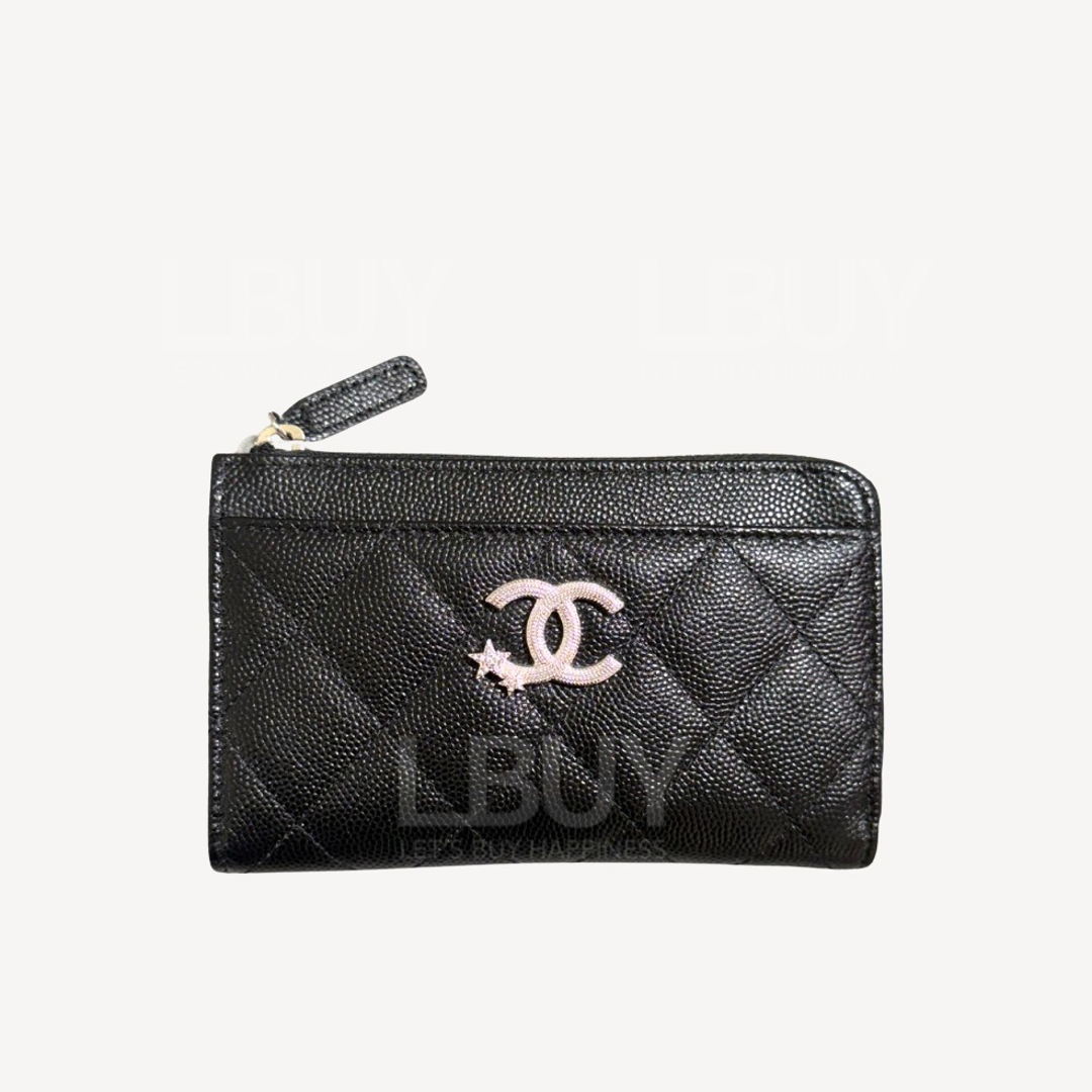 Chanel Silver Star CC Logo Black Card Holder AP3732